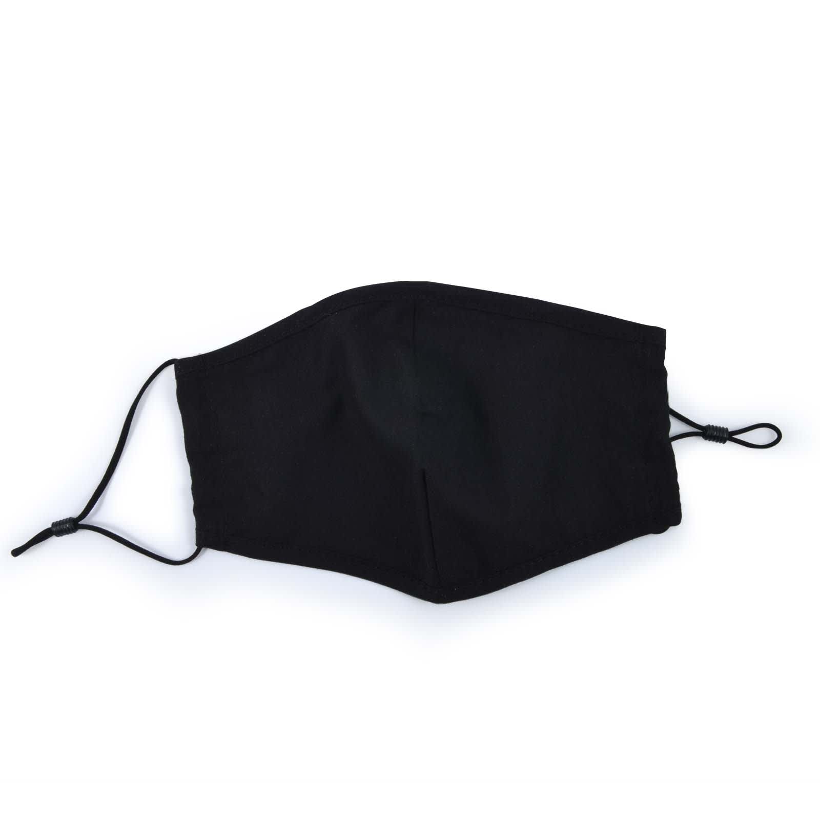 A black deluxe face mask with adjustable ear straps.