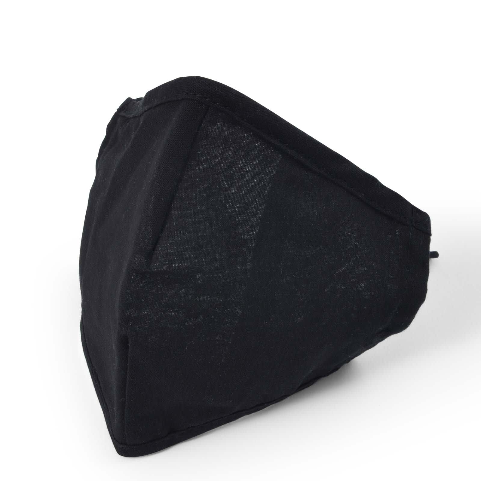 A black deluxe face mask featuring a three-dimensional design for added comfort.