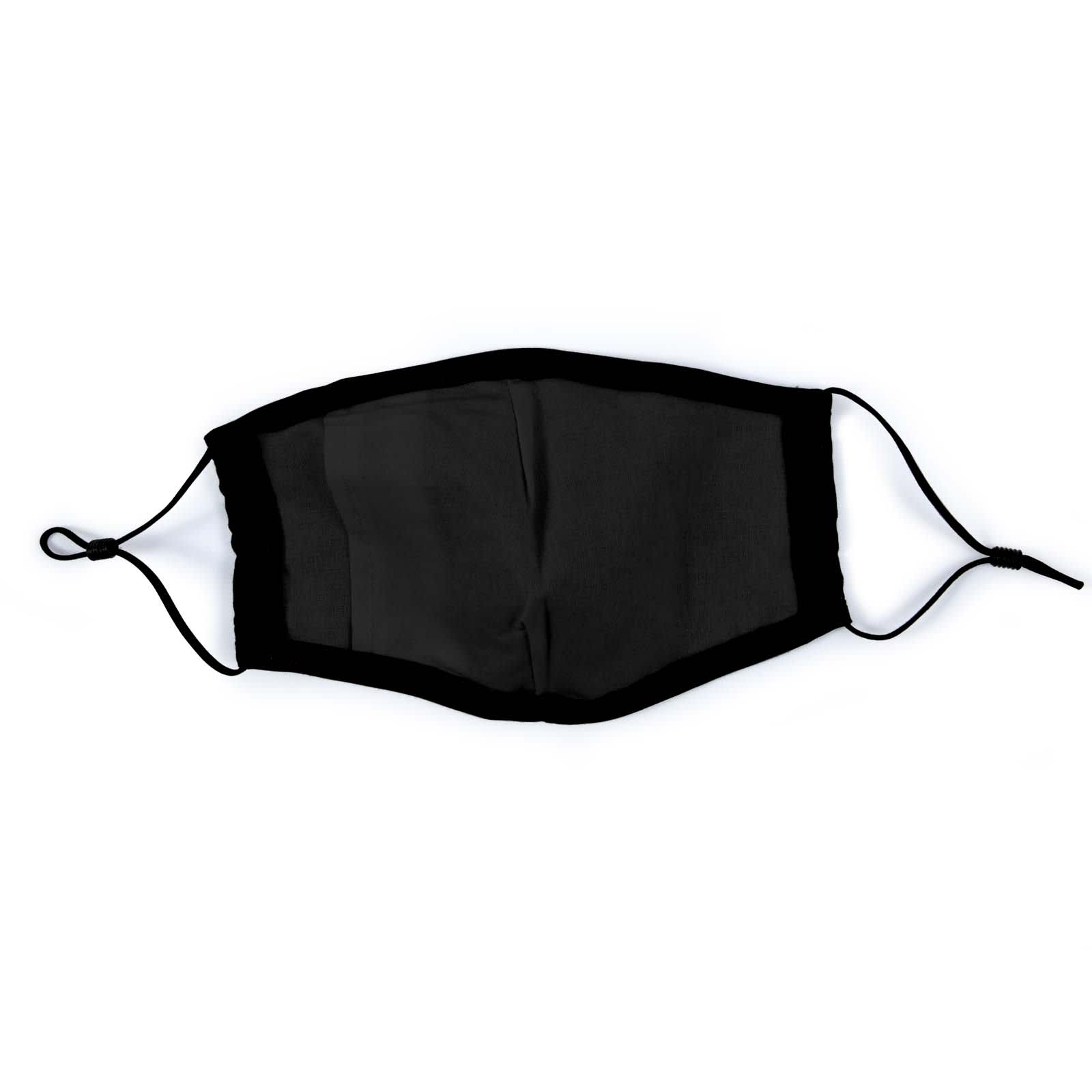 A black deluxe face mask featuring adjustable ear loops for a secure fit.