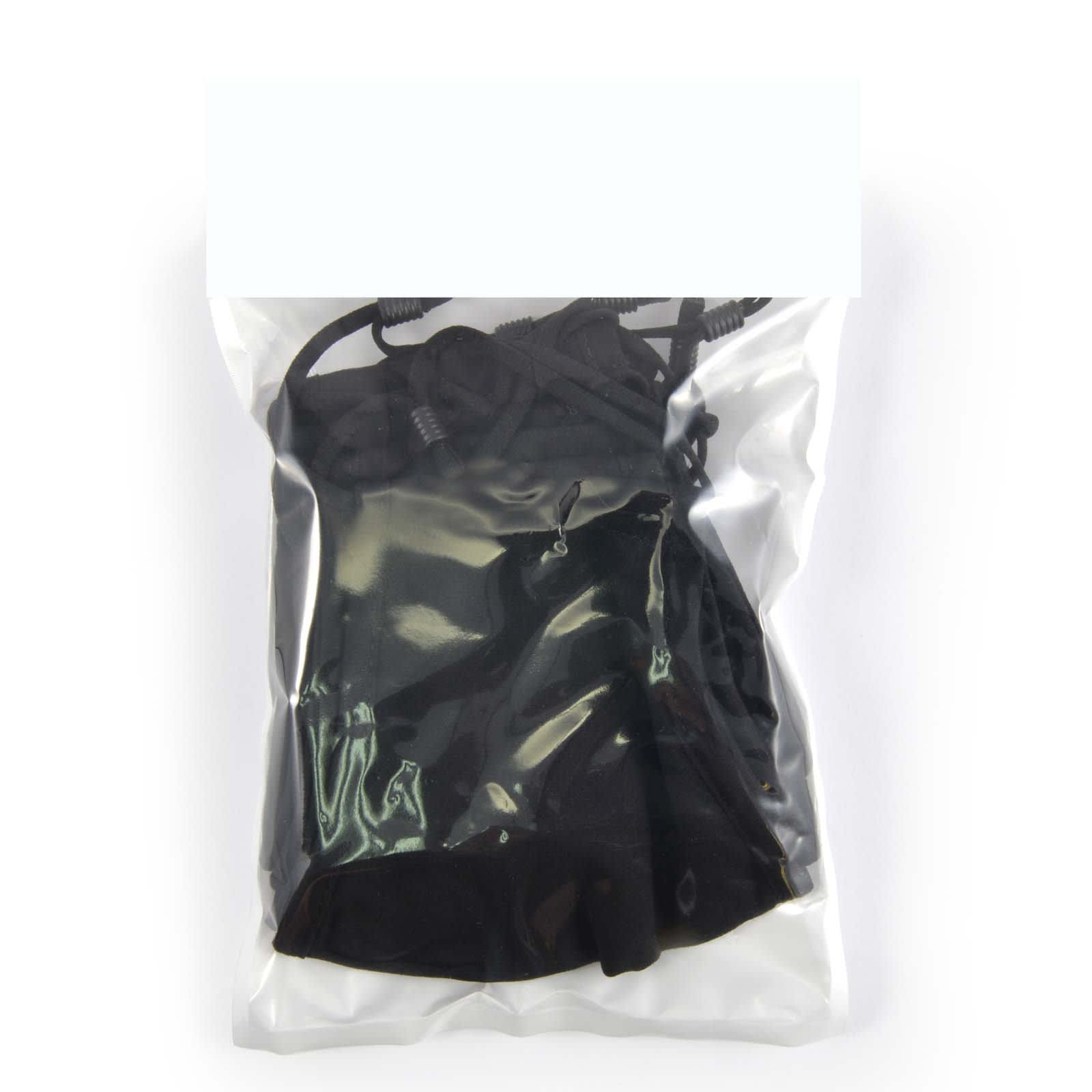 A pack of five deluxe face masks in a clear plastic bag.