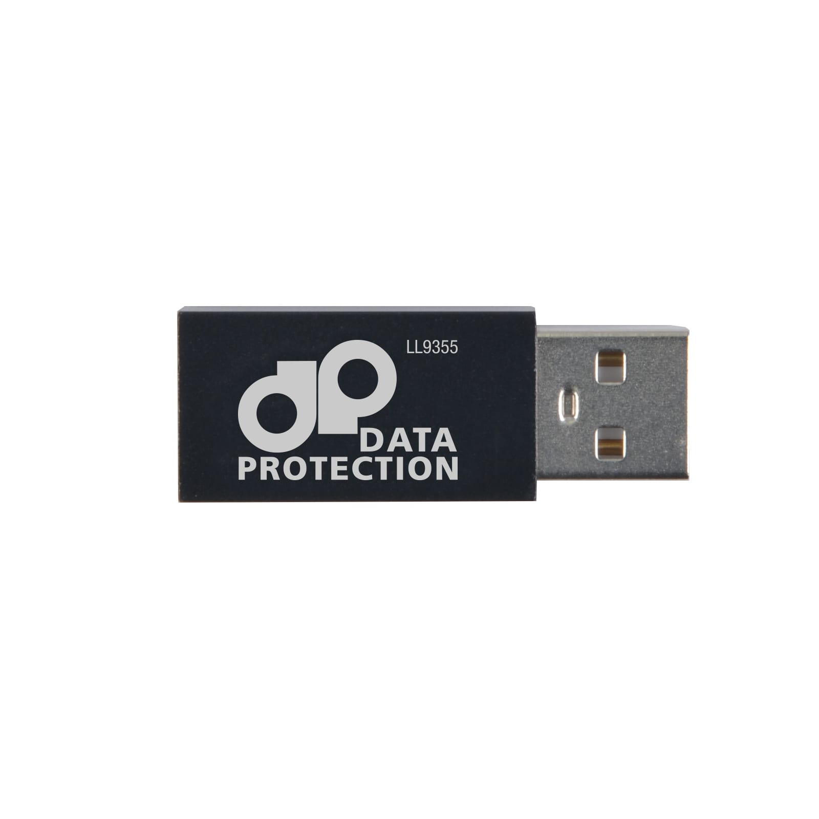 A USB data blocker designed for data protection, featuring the label 