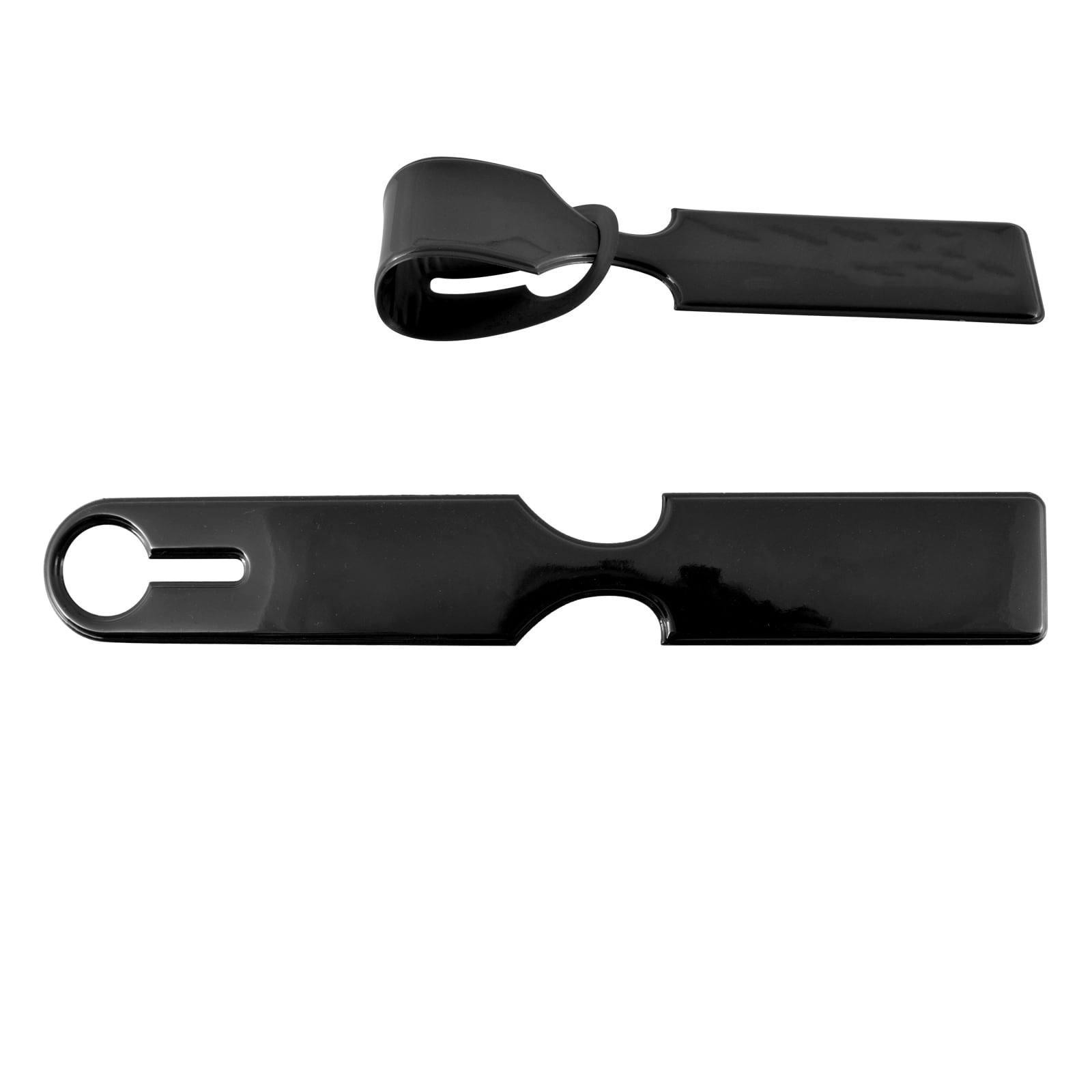A black Naples luggage tag featuring a sleek design with a cut-out section and a loop for attachment.
