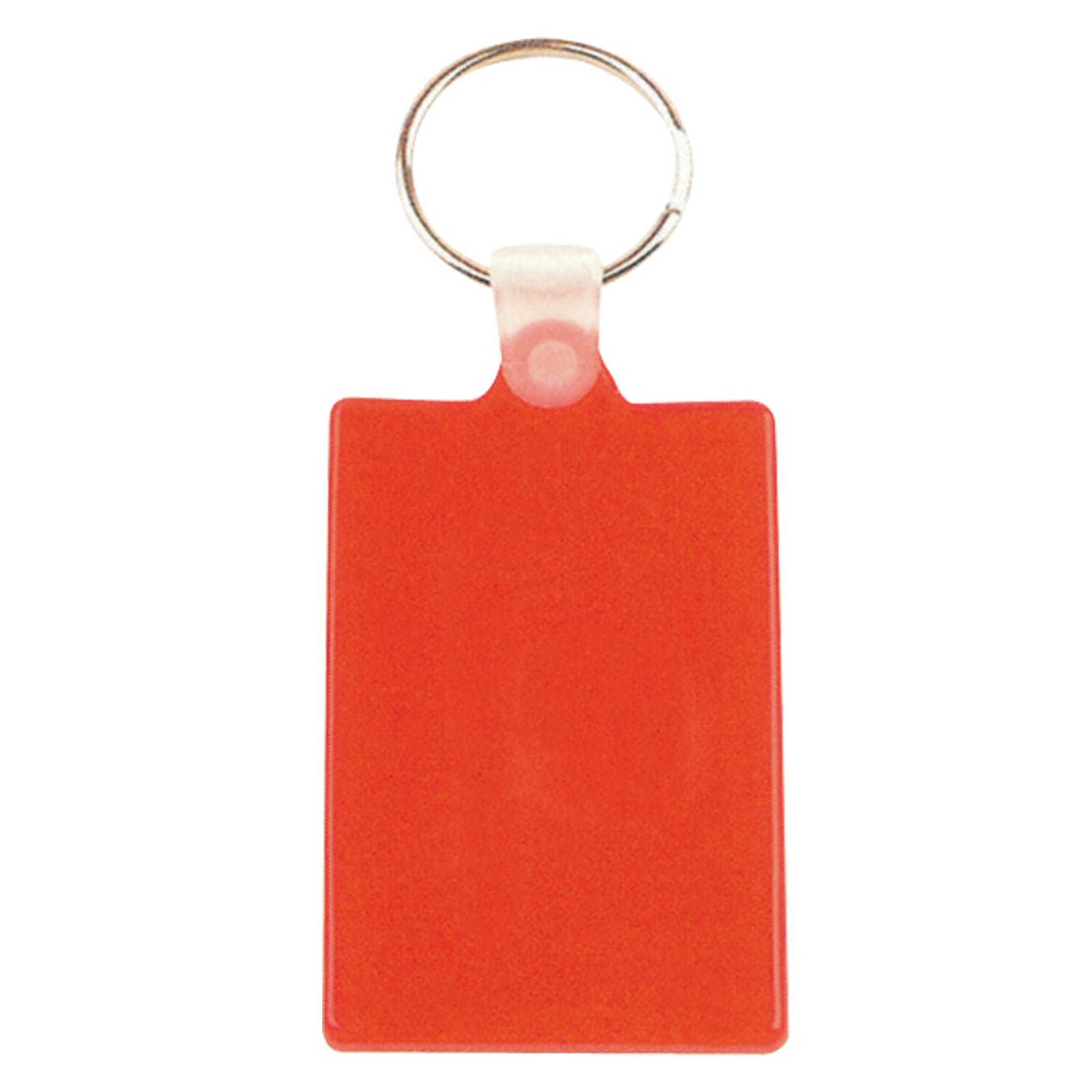 A red Villa Keytag with a clear ring for attaching to keys or bags.