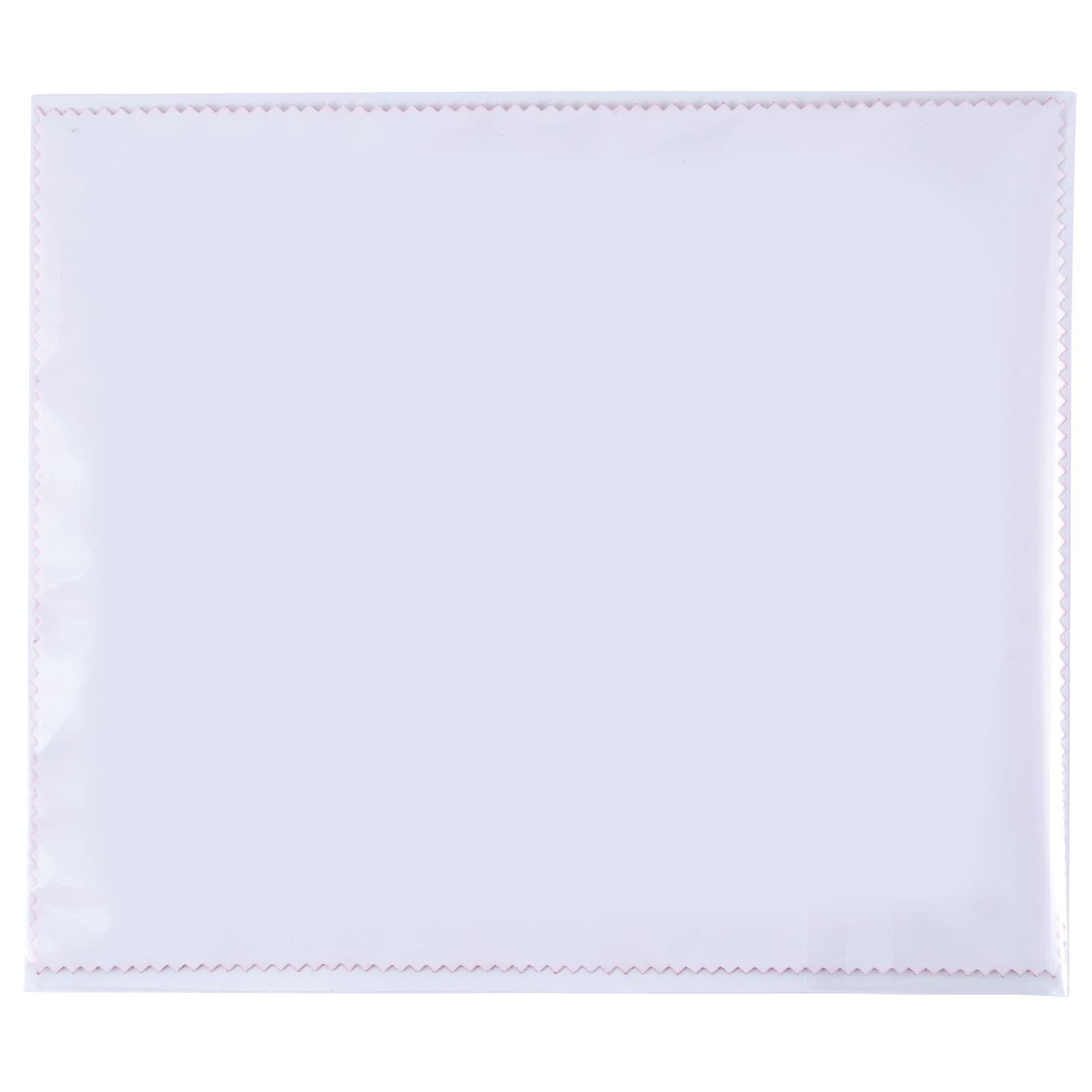 A white microfiber lens cloth with stitched edges, designed for cleaning screens and lenses.
