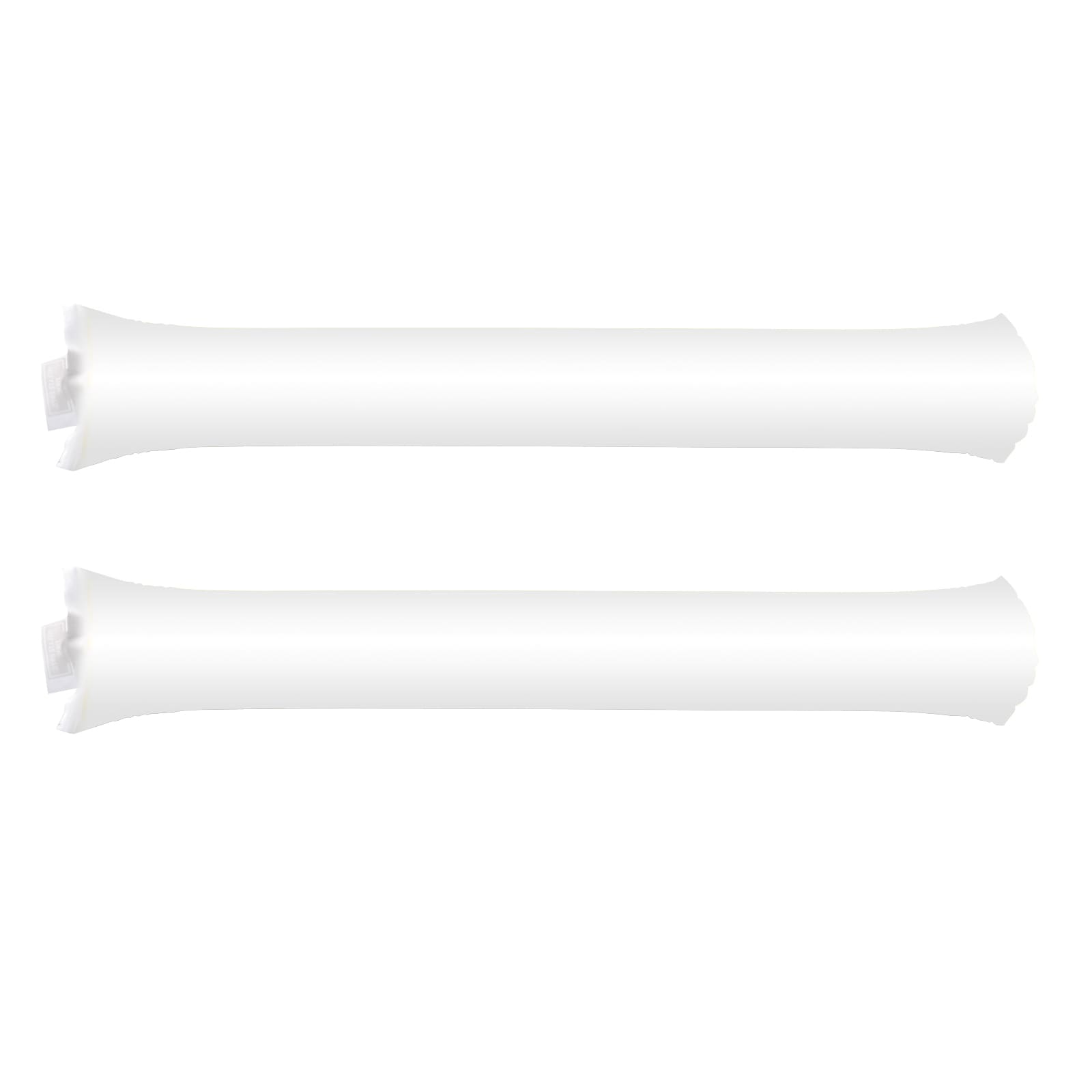 Two white inflatable bang bang sticks, featuring a simple cylindrical design, stacked vertically on a white background.