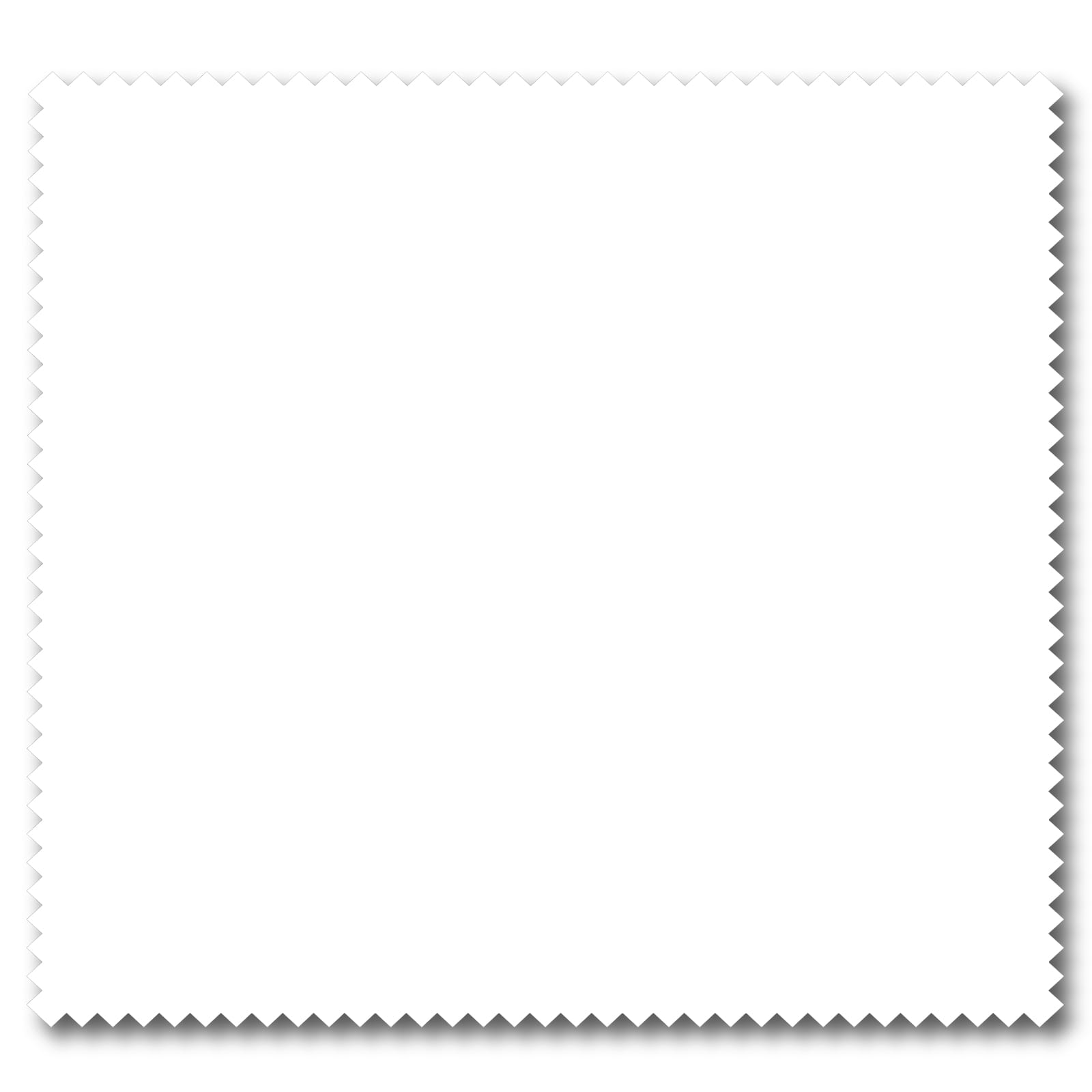 A white microfibre lens cloth with a wavy edge, designed for cleaning. It is packaged within a card.