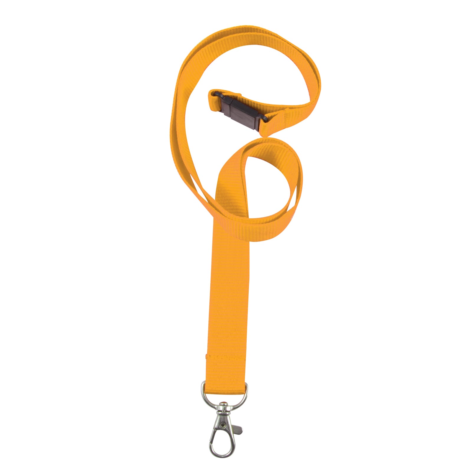 A bright yellow woven lanyard with a clip at the end for attaching items.