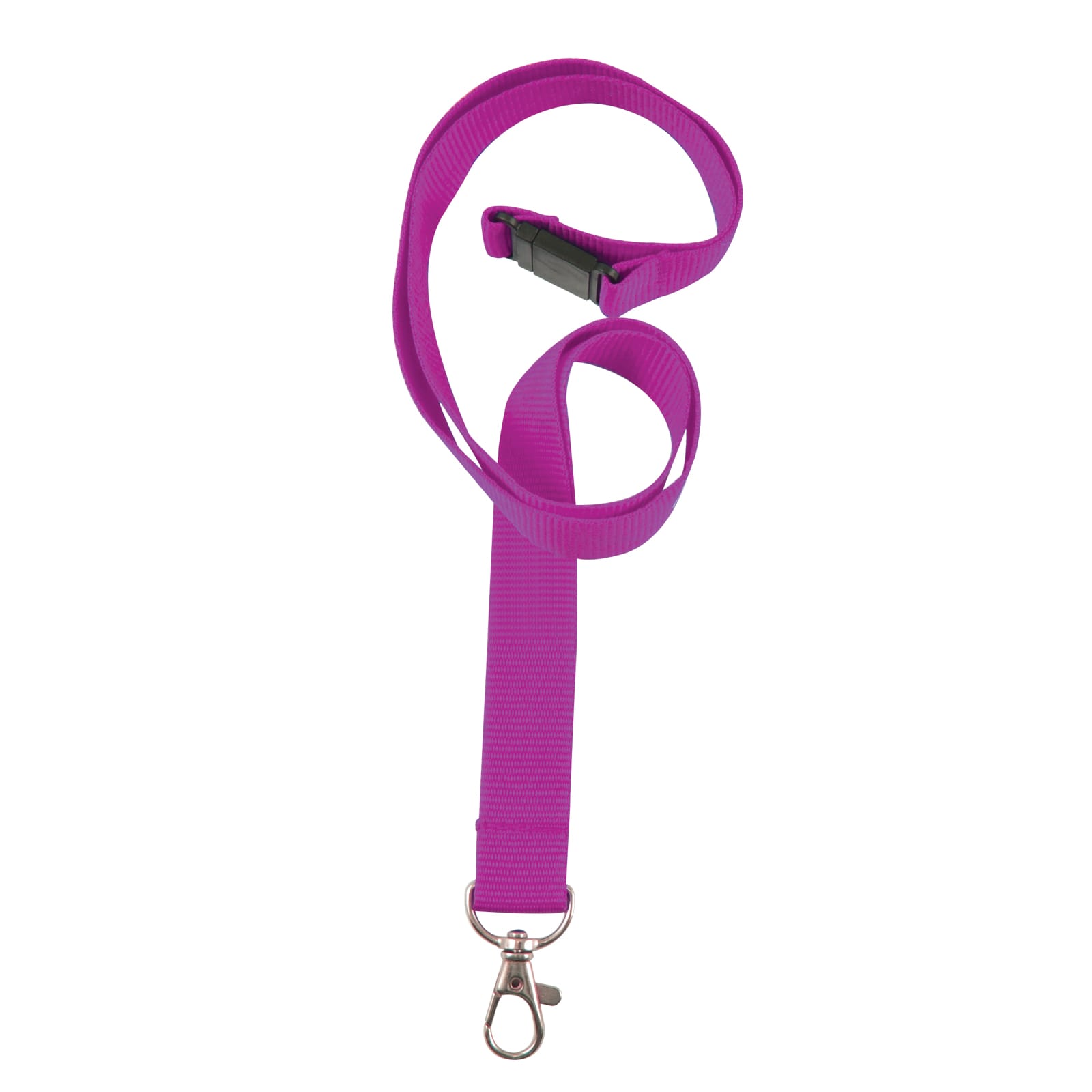 A woven lanyard in bright purple, featuring a clip and a plastic buckle.