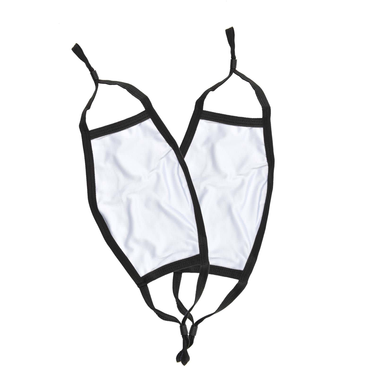 A pair of Shield Cotton Face Masks featuring a soft white fabric with black edges and adjustable ear straps.