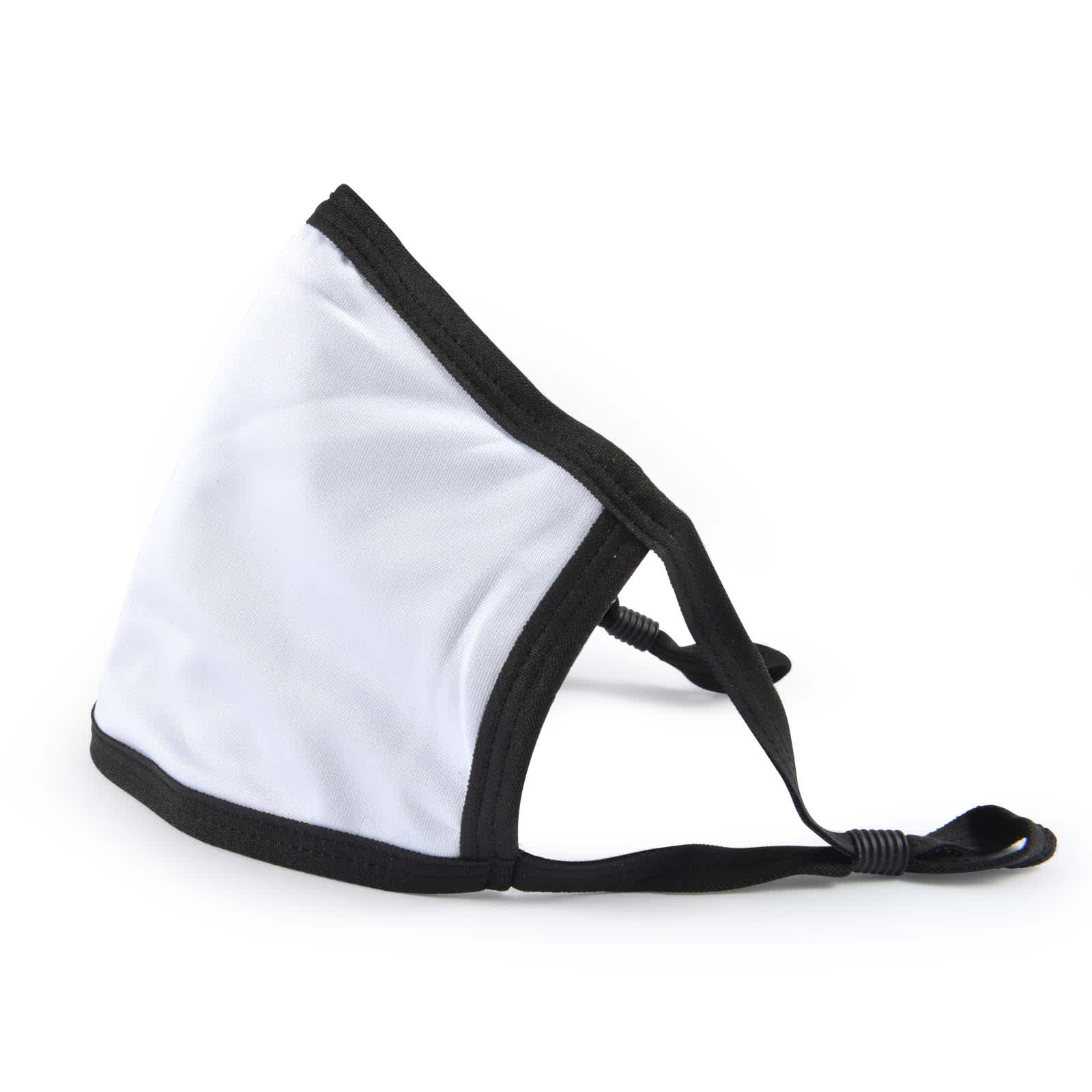 A Shield Cotton Face Mask in white with black trim and adjustable ear straps.