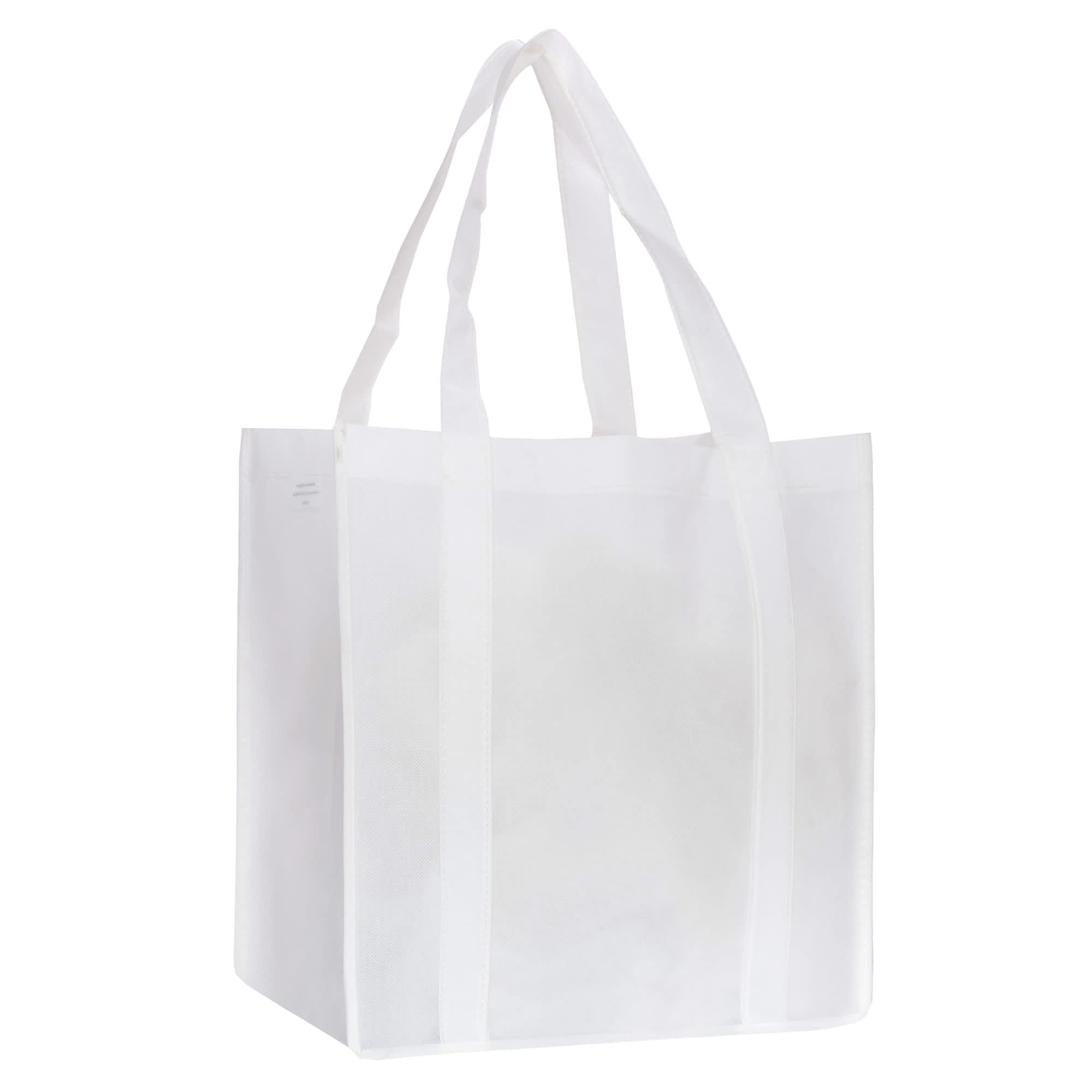 A white non-woven shopping bag with two handles and a simple design, featuring a logo.