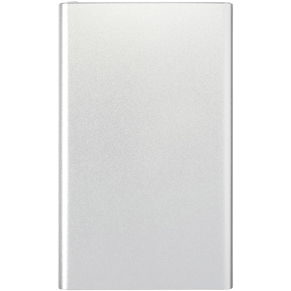 A silver 4000 mAh powerbank charger with a sleek, metallic finish and a logo on the surface.
