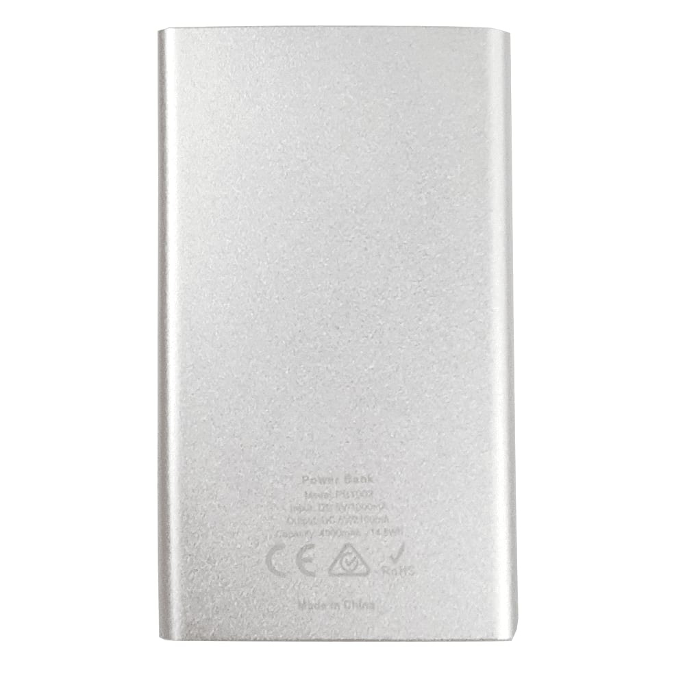 A silver 4000 mAh power bank charger with a smooth finish and a small logo on the surface.