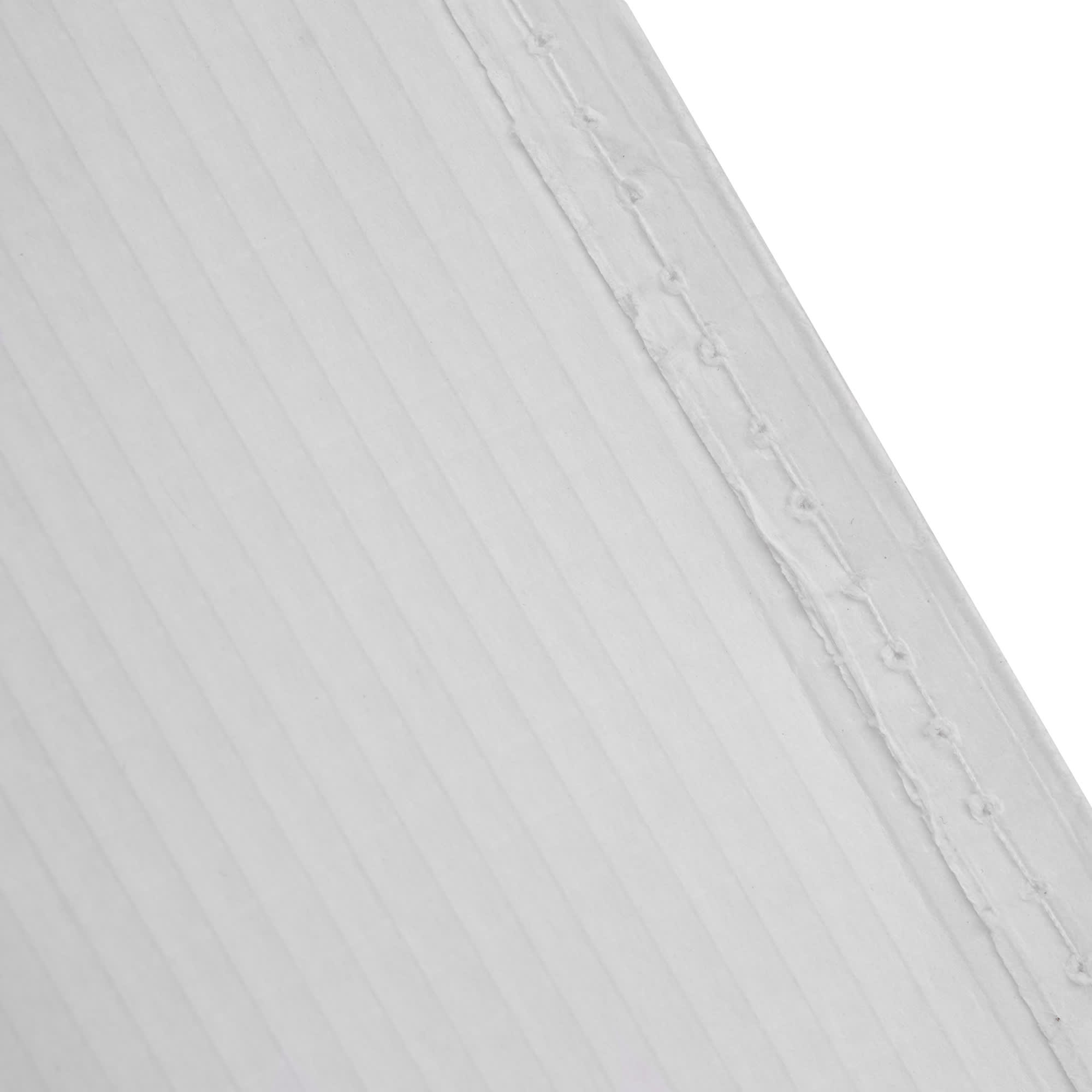 A close-up of a white paper bag with a ribbed texture and visible stitching detail.