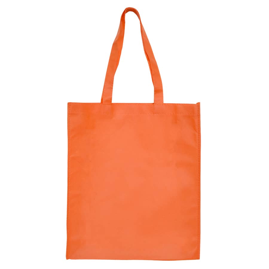 An orange large shopping tote bag with a gusset, featuring two handles and a plain design.