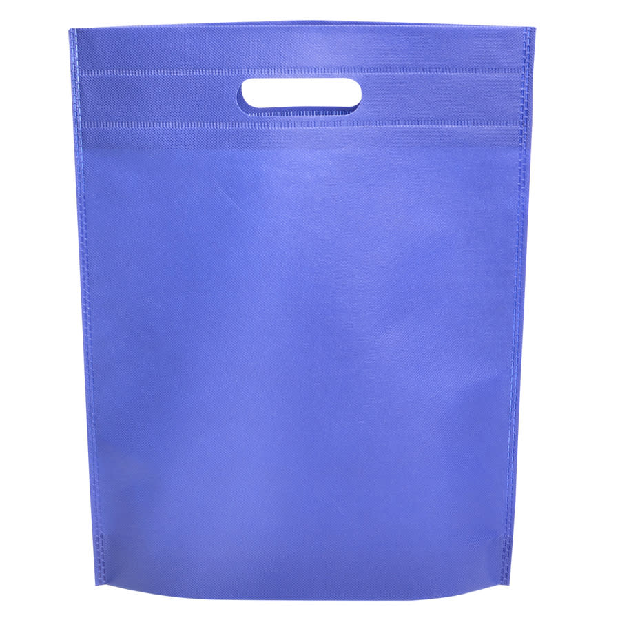 A blue non-woven gift bag with a handle and a smooth surface. It features a simple, solid design.