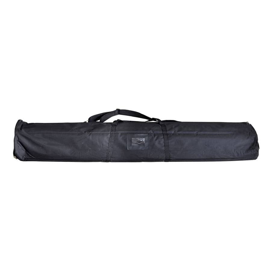 A black carry bag for a roll-up banner, featuring a handle for easy transportation.