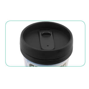 A drink bottle with a black lid and a drinking opening, featuring a colourful design on the body.