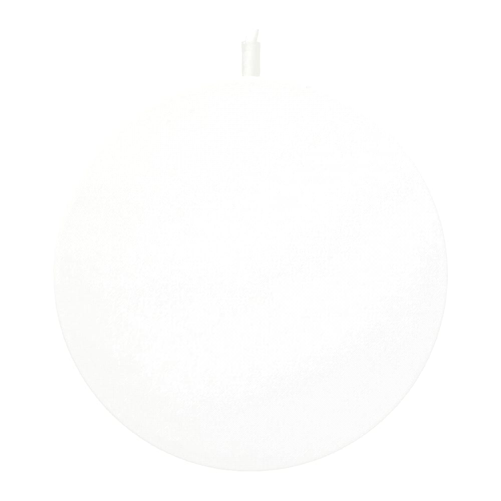 A white, circular wireless charging pad featuring a faint logo. The design is ultra-thin and smooth in texture.