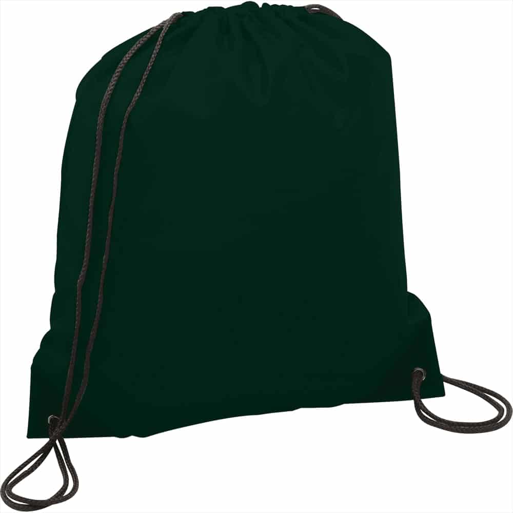 A black drawstring sportspack with matching cord, featuring a simple design and a logo.