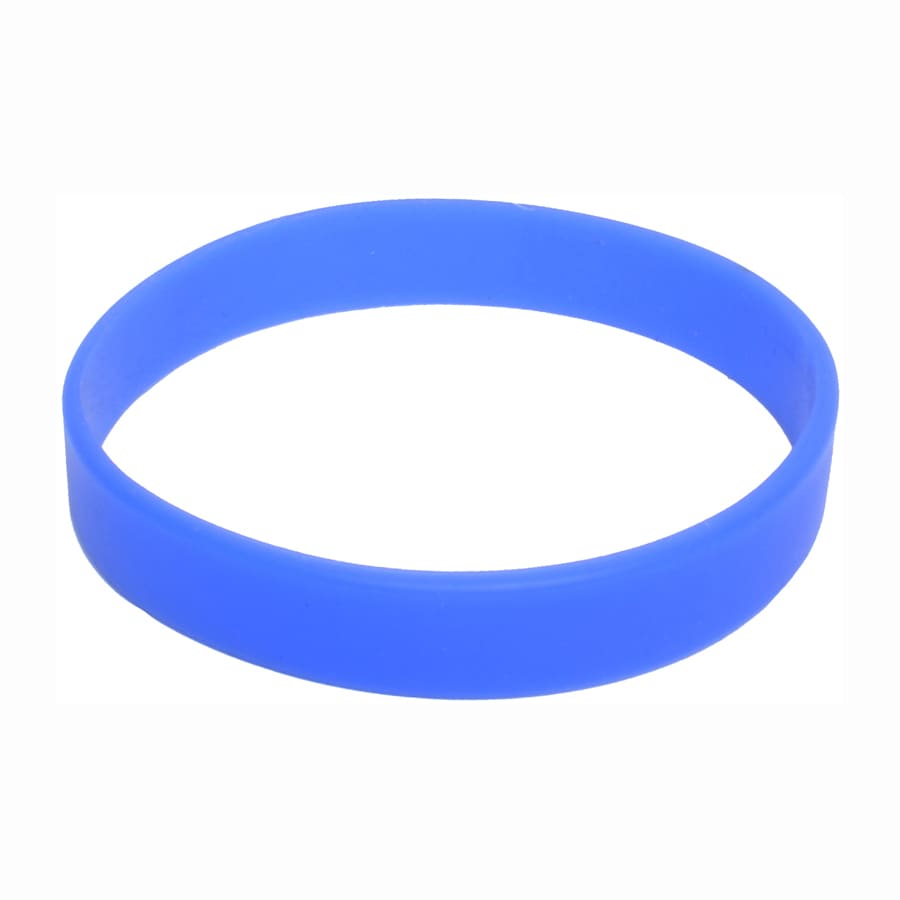 A blue silicone wristband featuring a logo, suitable for promotional events and exhibitions.