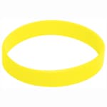 A yellow silicone wristband featuring a logo, designed for promotional use in exhibitions and events.