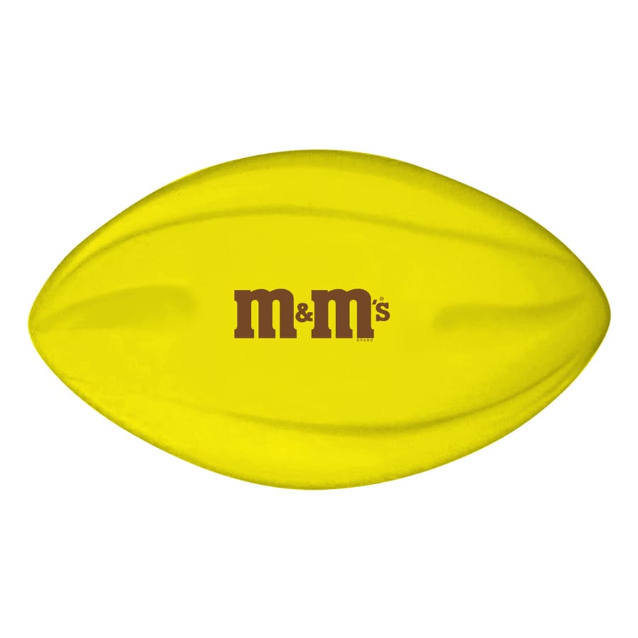 A yellow 135mm Spyro football with a logo on its surface.