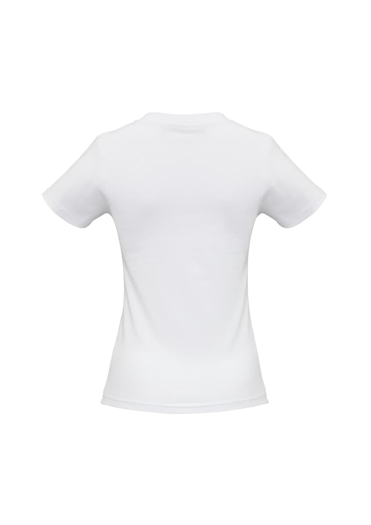 A white ladies' stretch short sleeve tee with a fitted silhouette and no visible branding.