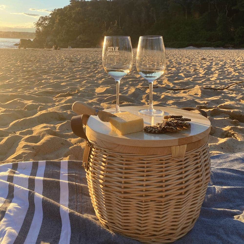 A circular wooden cooler basket lid featuring a 