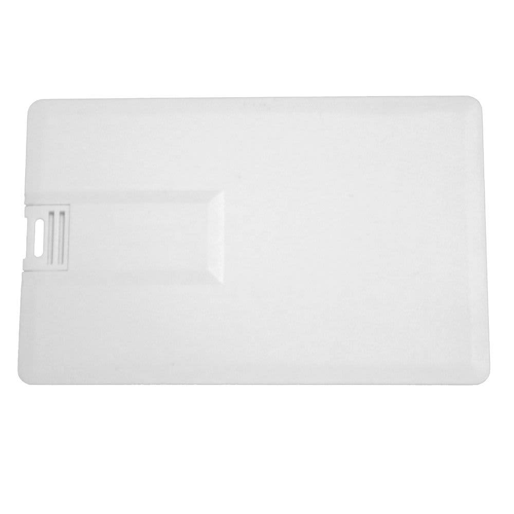 A white Superslim Credit Card USB flash drive with a small slot on one side, featuring a logo.