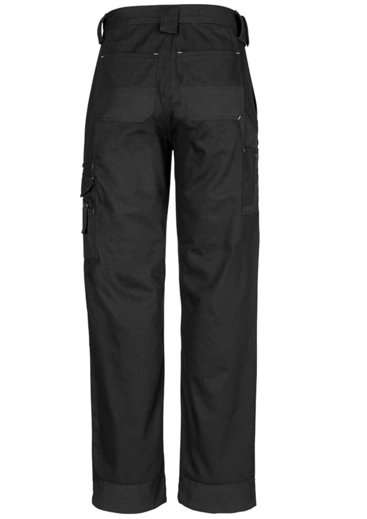 Men's black Cordura® Duckweave pants with multiple pockets and a sturdy design, featuring a logo on the back.