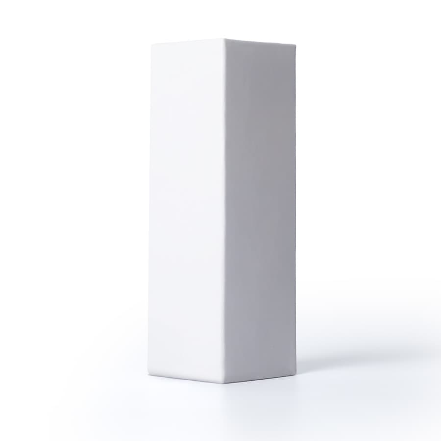 A tall, rectangular white aerator with a smooth finish and a minimalist design, featuring a logo.