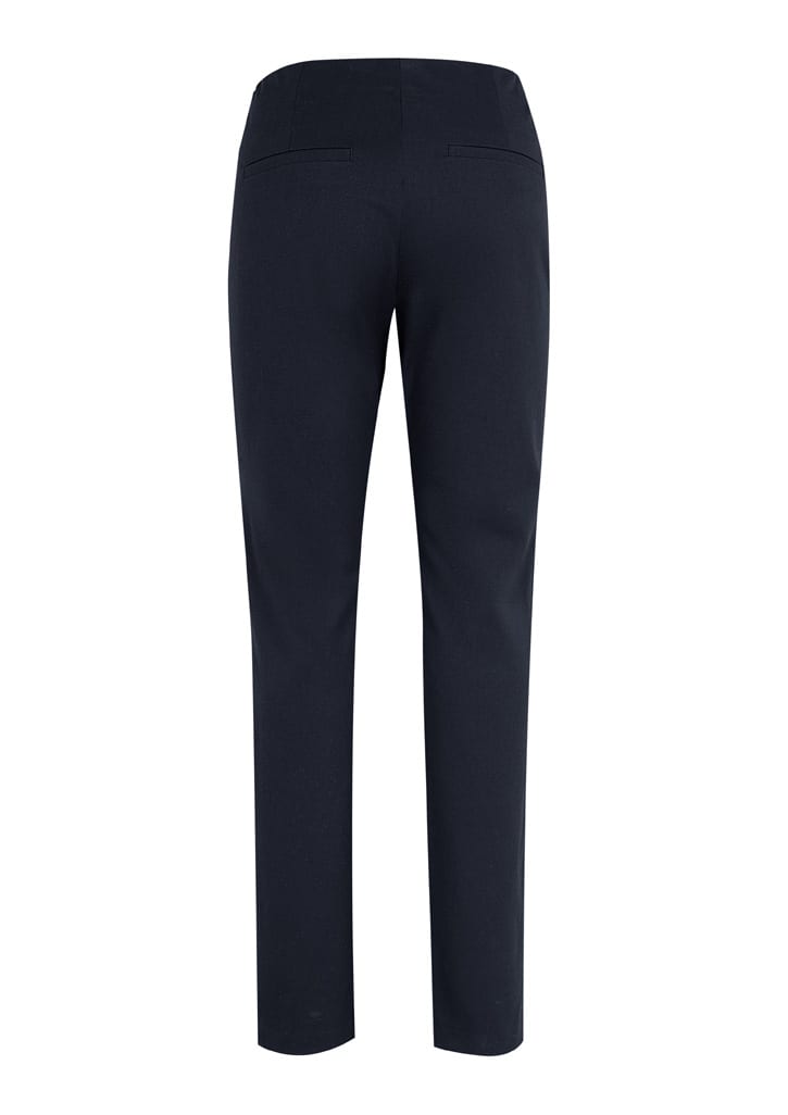 A pair of black women's Bella Pants, featuring a slim fit and back pockets. Logo present on the garment.