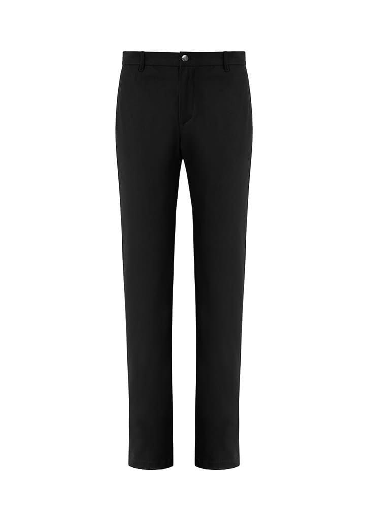 A pair of black men's venture pants featuring a classic fit and a front fly closure, with a small logo.