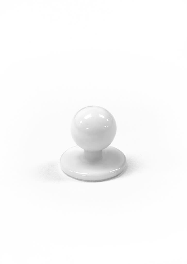 A white Chef Jacket Button with a smooth, glossy finish, featuring a round top and a flat base.
