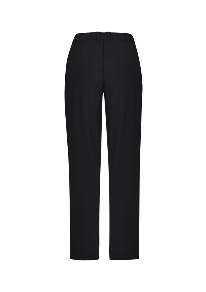 A pair of women's straight leg pants in black, featuring a comfort waist design and a simple, sleek silhouette.