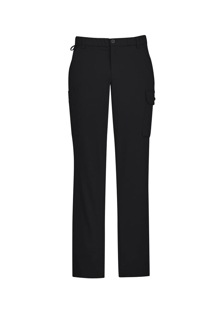 Men's cargo pants in black, featuring a comfortable waist and side pocket details. Includes logo branding on the fabric.