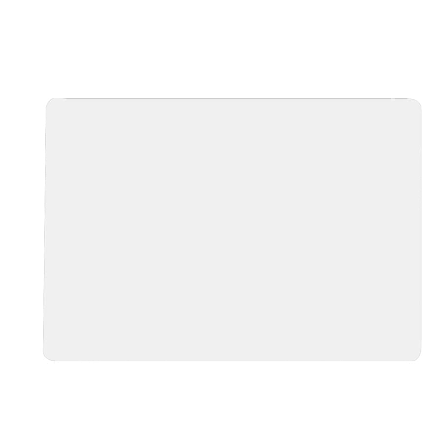 A plain white counter mat measuring 420mm x 297mm x 1mm with rounded corners. Features a logo.