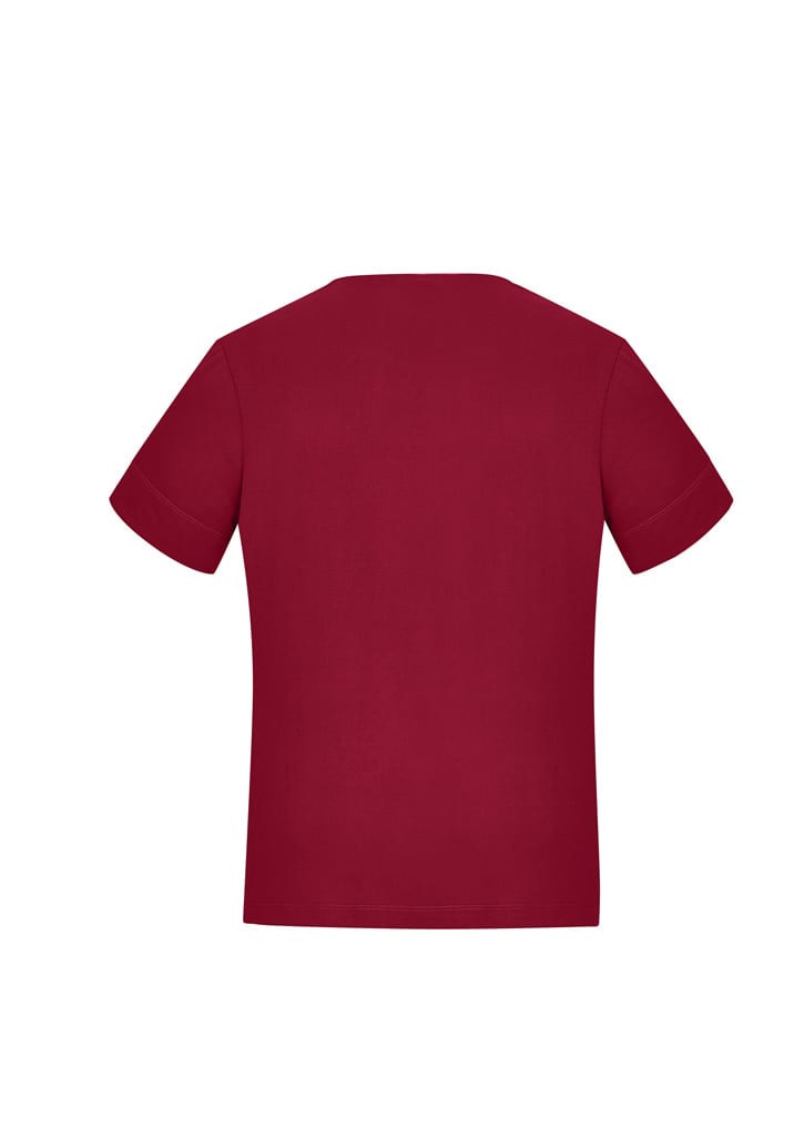 A short-sleeve jersey top in a rich burgundy colour, featuring a simple design and a logo on the back.