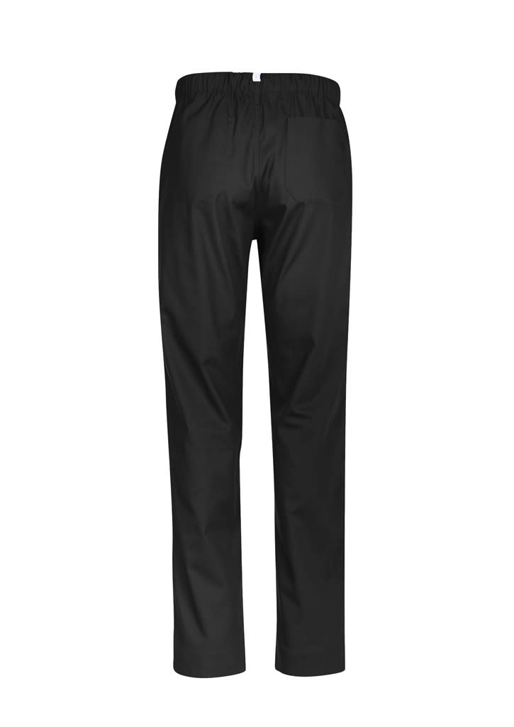 A pair of black unisex reversible scrub pants with an elastic waistband, featuring a simple design.