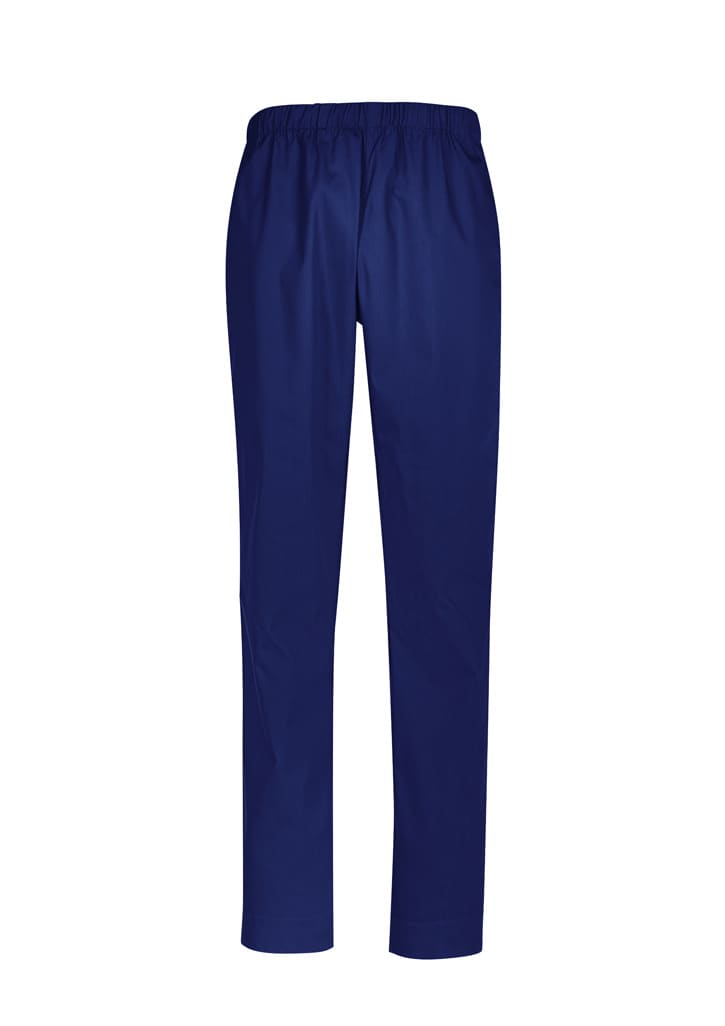 Unisex scrub pants in a deep navy colour with an elastic waistband, featuring a simple design and a logo.