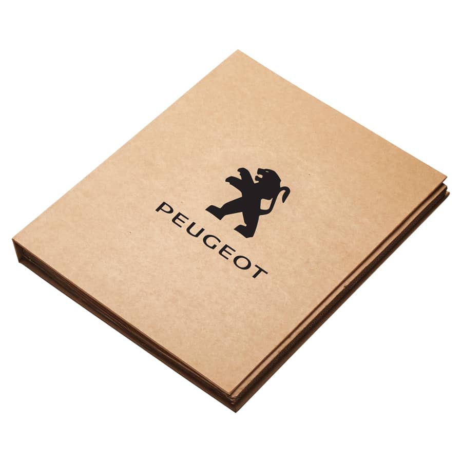 A brown kraft folder featuring a black logo of a lion and the word 