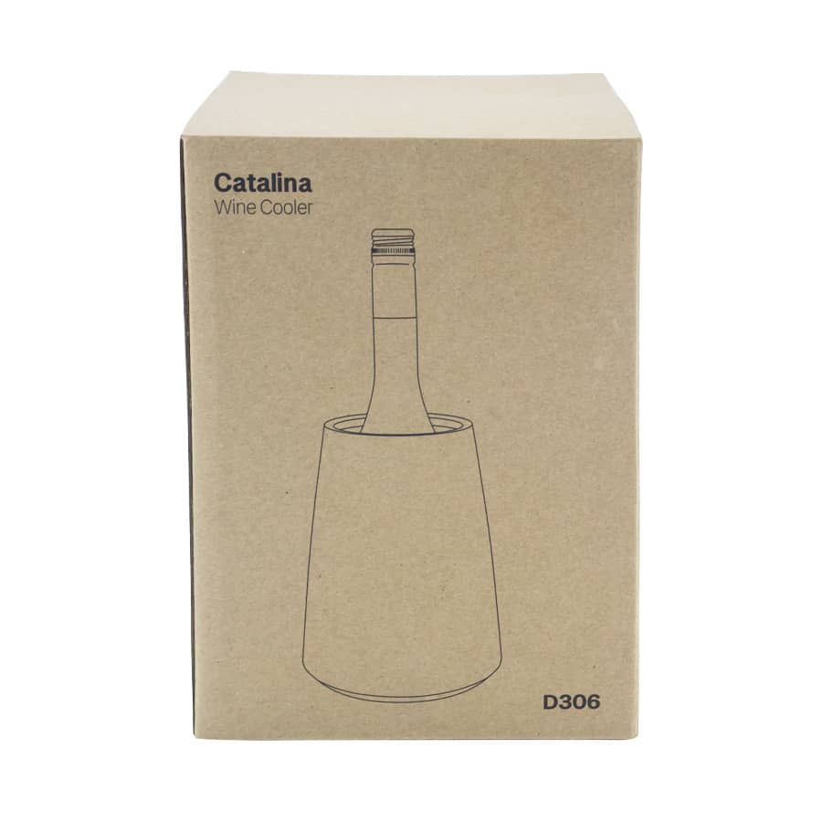 A black ice bucket with a sleek design, featuring a side opening and curved shape. It has a branding logo.