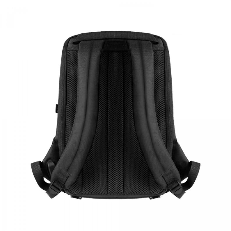 A black ECO NOVA computer backpack featuring padded shoulder straps and a textured back panel.