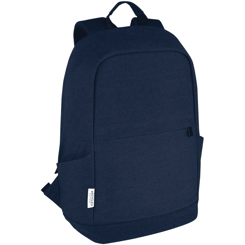 A black laptop backpack with a sleek design, featuring multiple pockets and a branding logo.
