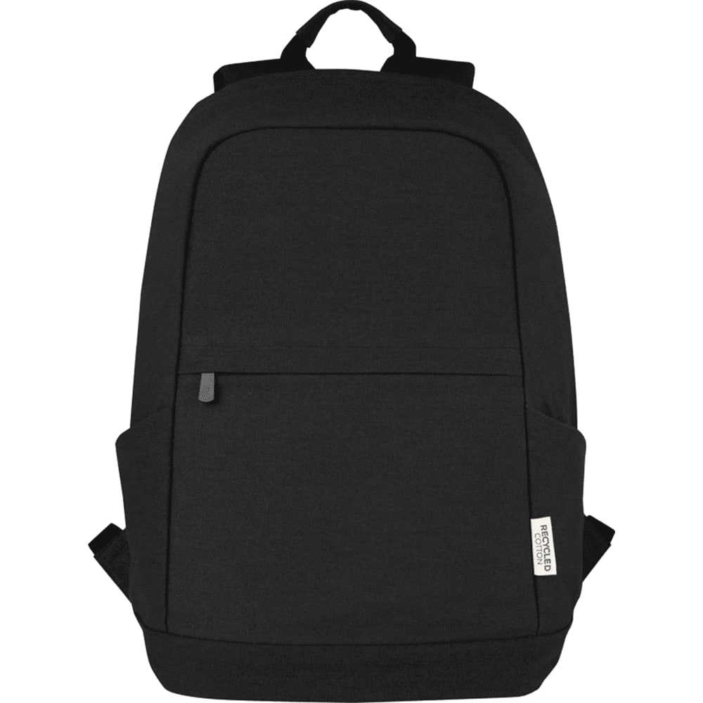 A navy blue laptop backpack featuring padded straps and a mesh back panel, designed for comfort and anti-theft protection.