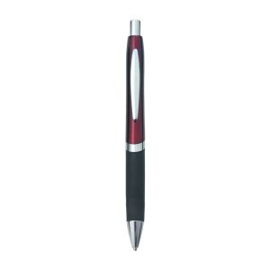 A sleek eclipse pen with a red and silver finish, featuring a black rubber grip and a silver clip.