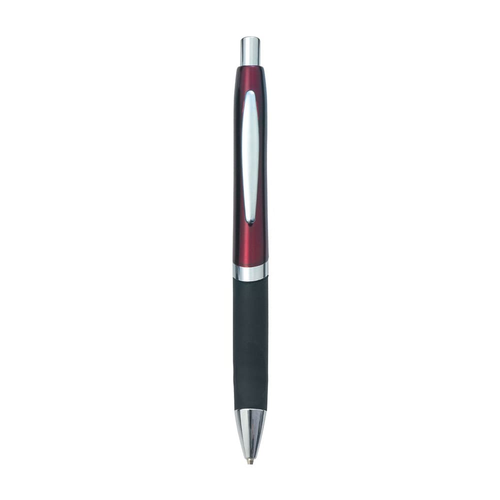 A sleek eclipse pen with a red and silver finish, featuring a black rubber grip and a silver clip.