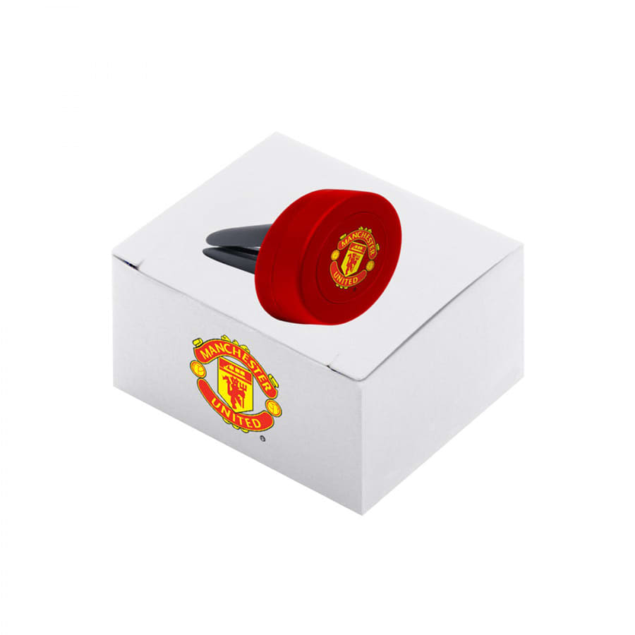A red magnetic car mount for phones in a white box with a logo on it.