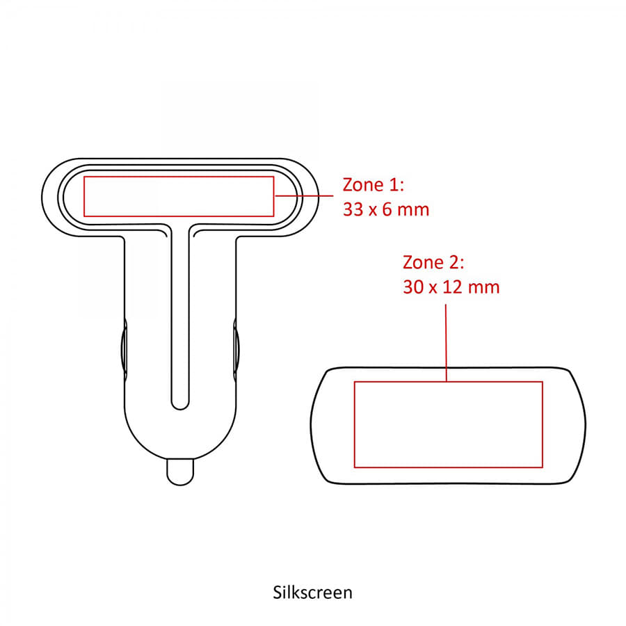 A diagram depicting the dimensions for silkscreen areas on a Universal Magnetic Car Mount, featuring a two-part design.